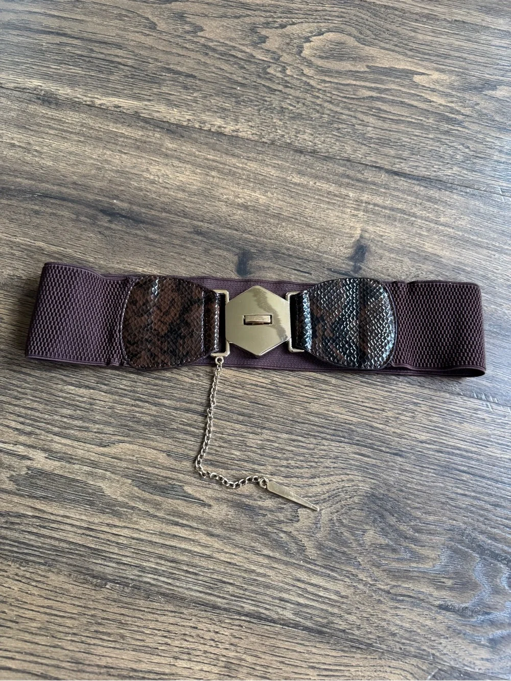 Wide Elastic Womens Belt with Brown Snake-Print Accents